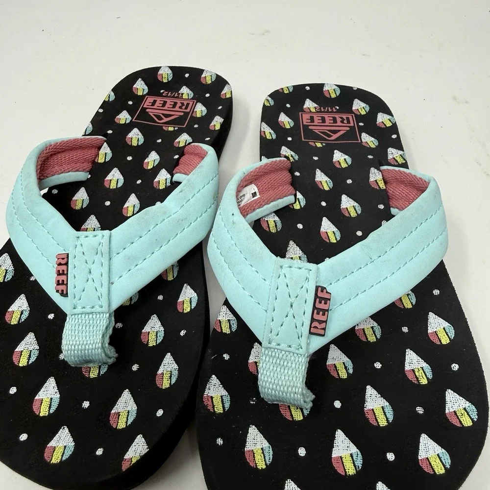 Reef Ahi Snow Cone Teal Strap Flip Flops Kids Size 11/12 Sandal